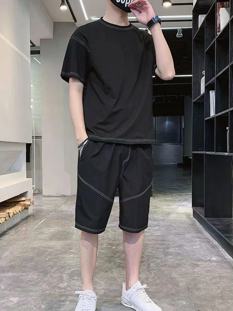 

T-shirts Shorts Suits For Men Sports Jogging No Logo Jogger Running Man Sets Korean Two Piece Set Offer Premium Loose Cool