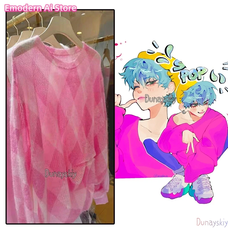 

KPOP Huntrix Saja Boys Baby Cosplay Costume Pink plaid Thin Sweater Y2K Women's costume Halloween Disguise for Adult Outfit