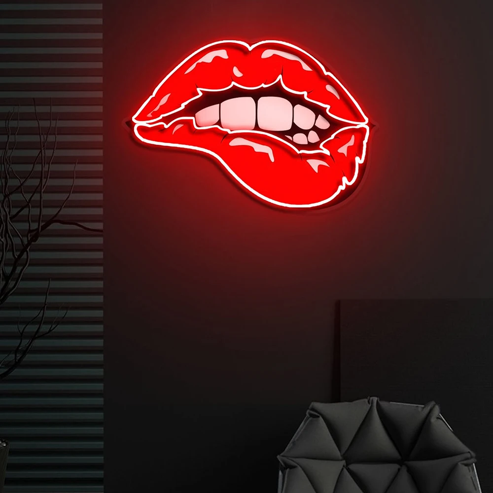 

Red Lips Neon Light Sign Custom Abstract Painting Art for Bedroom Living Room Decor Neon Signs Home Bar Party Wall Decorations