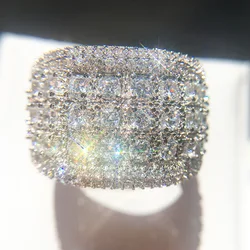 Dazzling Silver Plated Wide Ring with Shining Zircons - Perfect for Cocktail Parties and Special Occasions