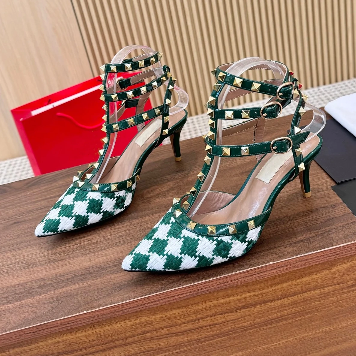 SHIYUNJIN Newest Summer Fabric Pointed-Toe High Heel Ankle-Strap Woman Sandals Stiletto Ladies High Heels Female Pumps Zapatos