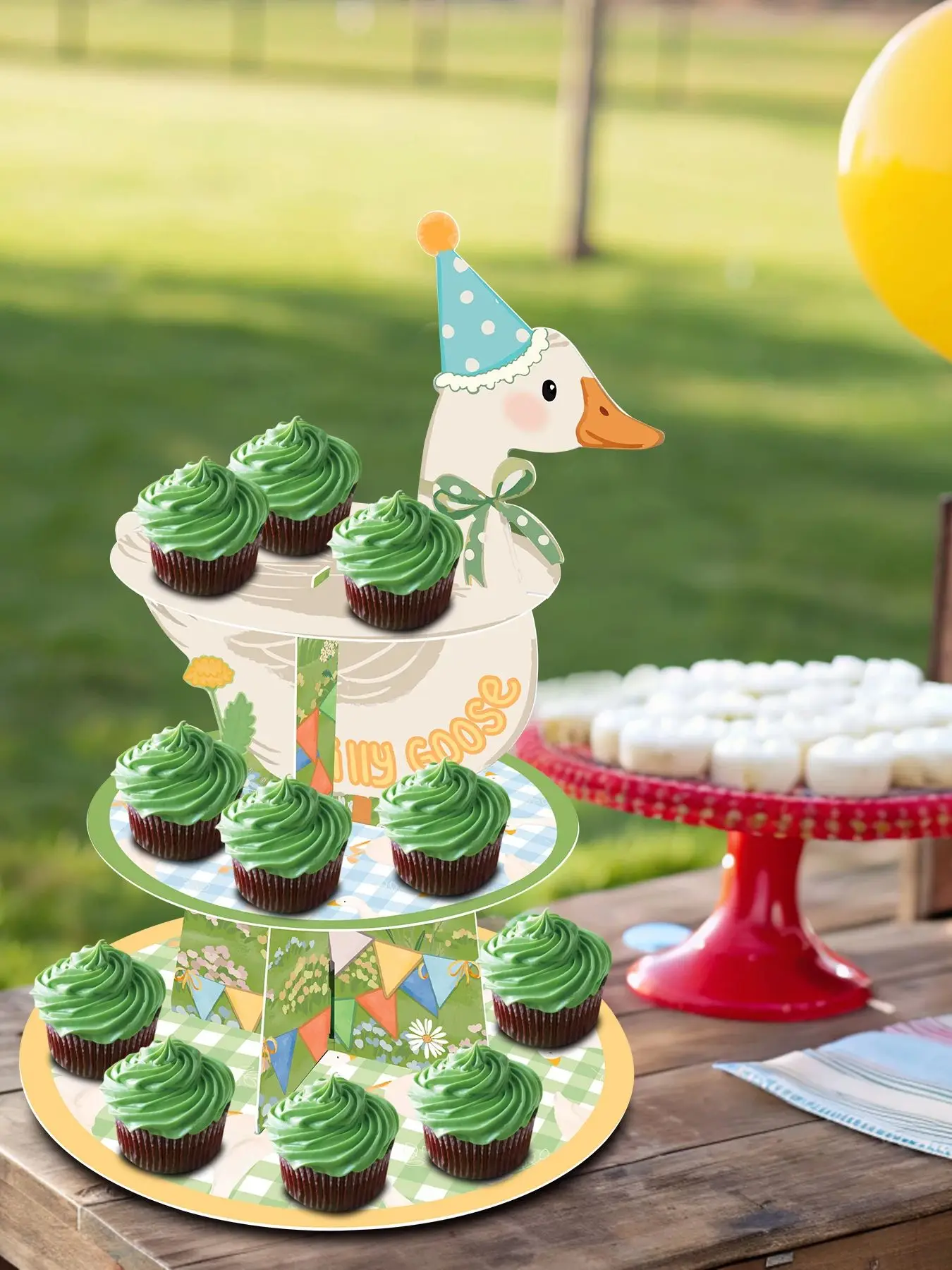 Support de Cupcake tour à 3 niveaux d'oie blanche, 1 pièce, pour une oie idiot, fournitures de décoration pour fête d'anniversaire, réception-cadeau pour bébé