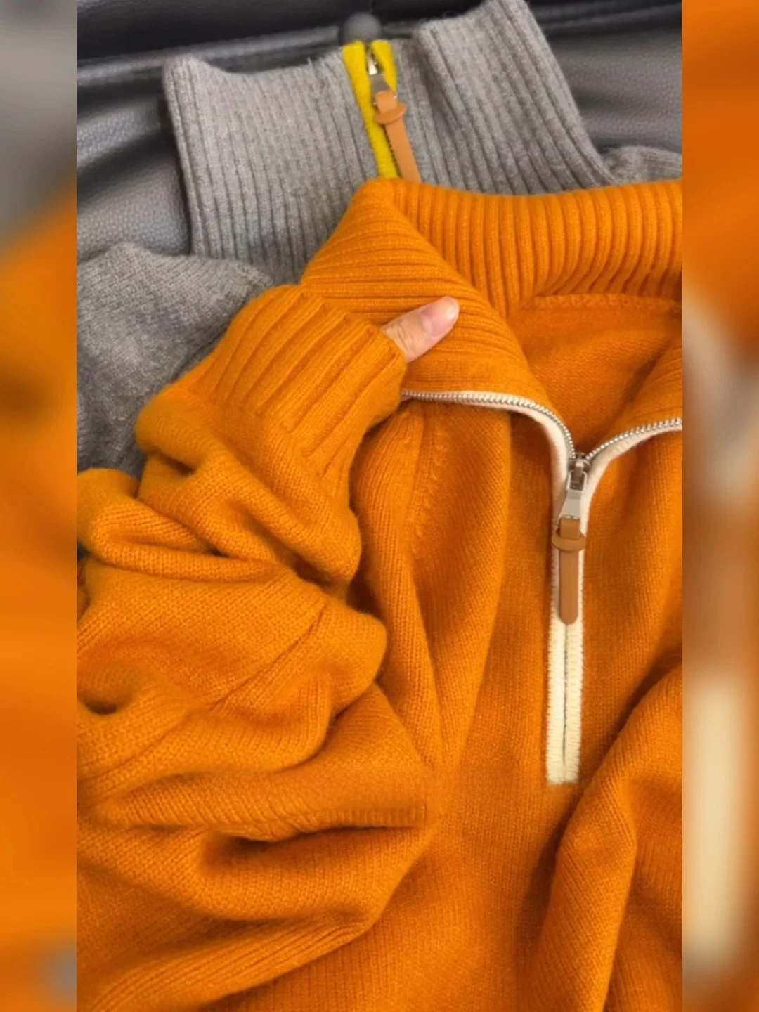 

Orange Loose Women's Knitted Sweater f Zipper Collar Spring Autumn New Sle Lazy Faion Slimming Top Korean Version