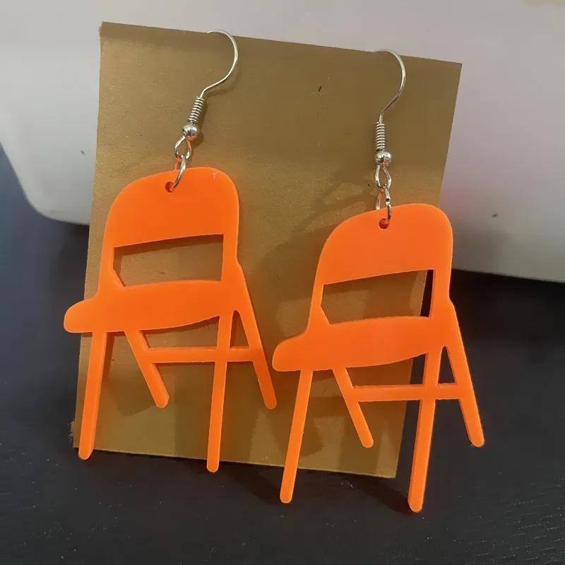 New Shiny Acrylic Flat Small Chair Earrings Personalized Funny Simulation Backchair Fun and Popular Earrings Jewelry Gifts