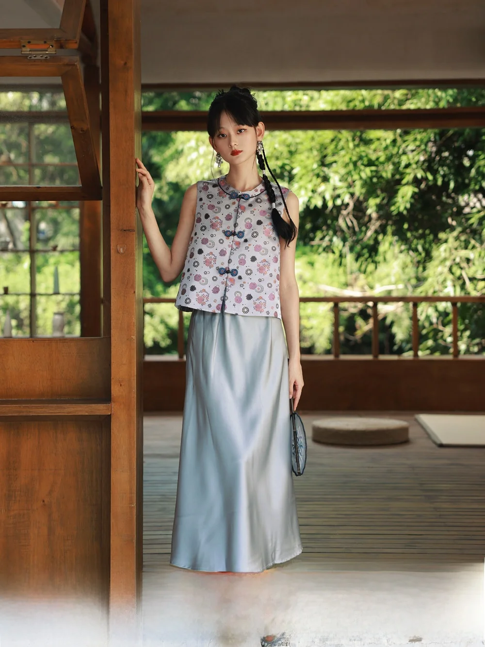 

Универсальная женская юбка из ацетата с высокой талией и эластичным поясом для осенне-зимнего сезона, в китайском стиле