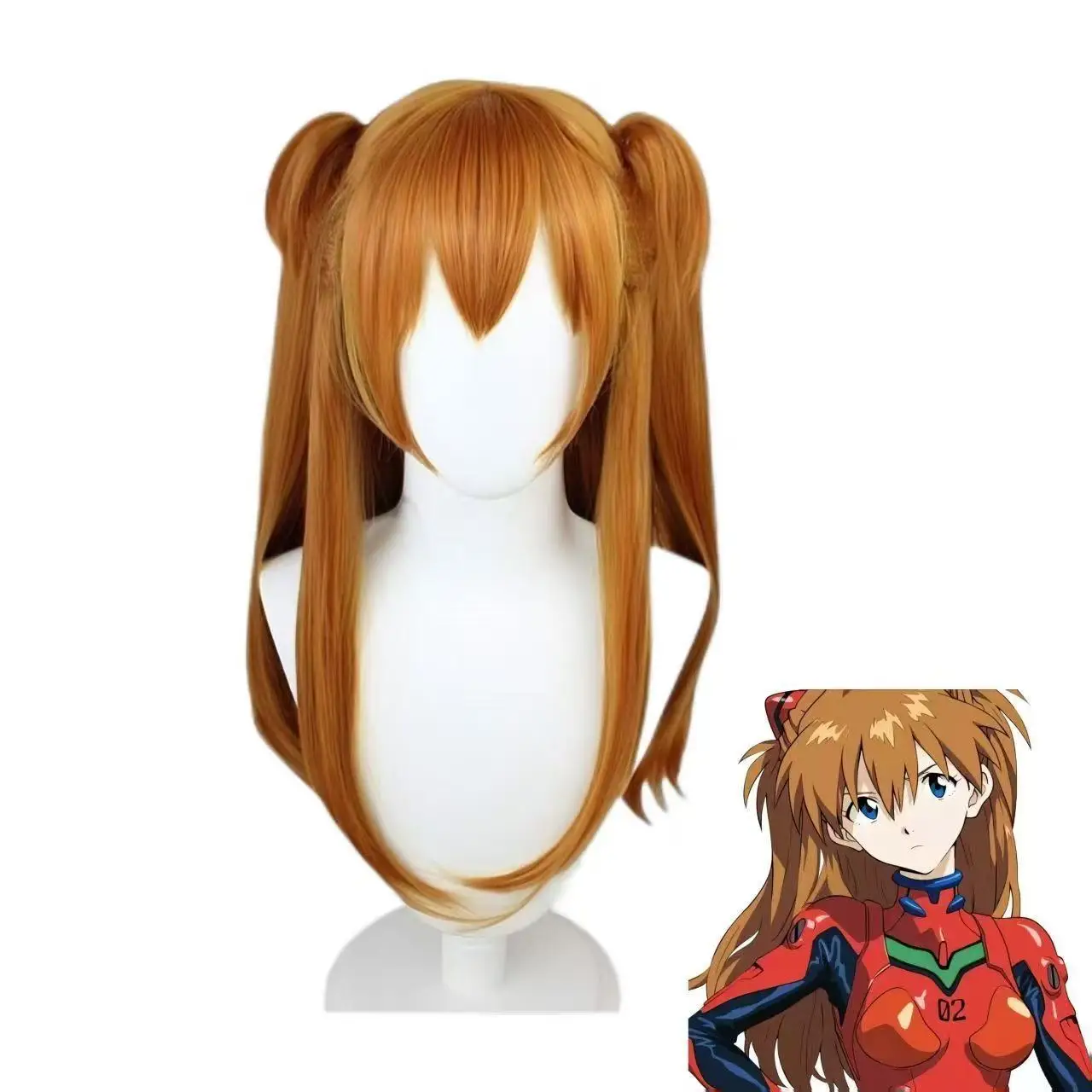 1 buah klip rambut model kuncir ganda warna cokelat muda untuk rambut lurus, wig gaya Asuka dari anime New Century Gospel Warrior