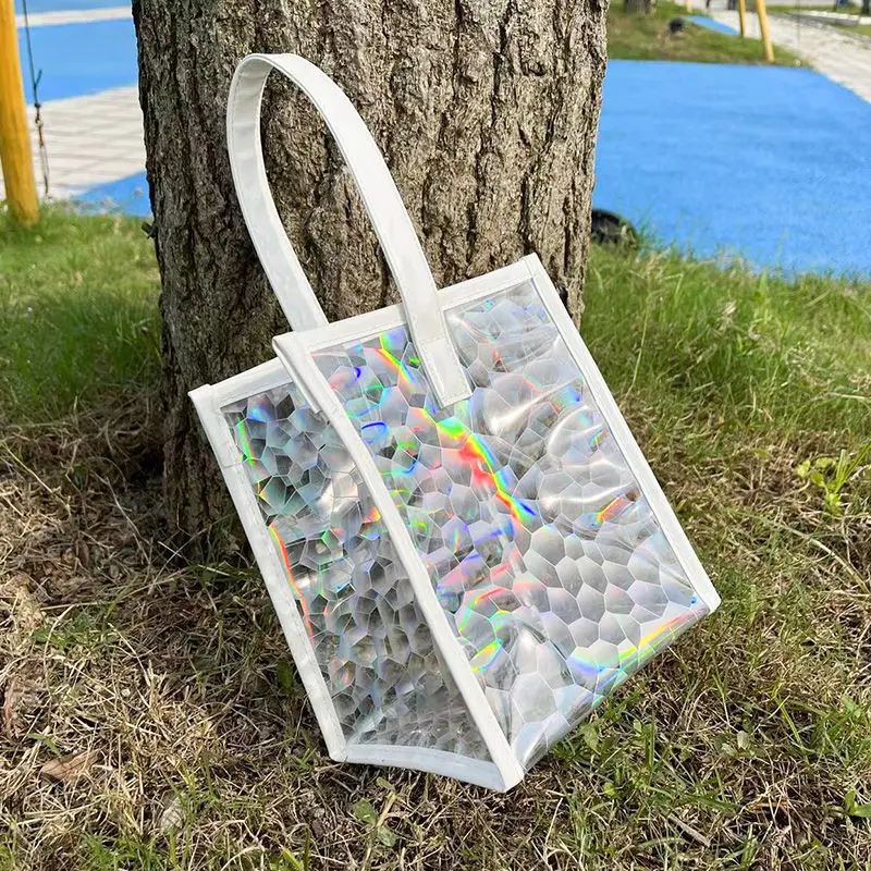 Bolsa de gelatina impermeable con láser de PVC, bolsa de regalo con gran capacidad de almacenamiento, con estampado de escamas de peces de colores, para hombres y mujeres, 2024