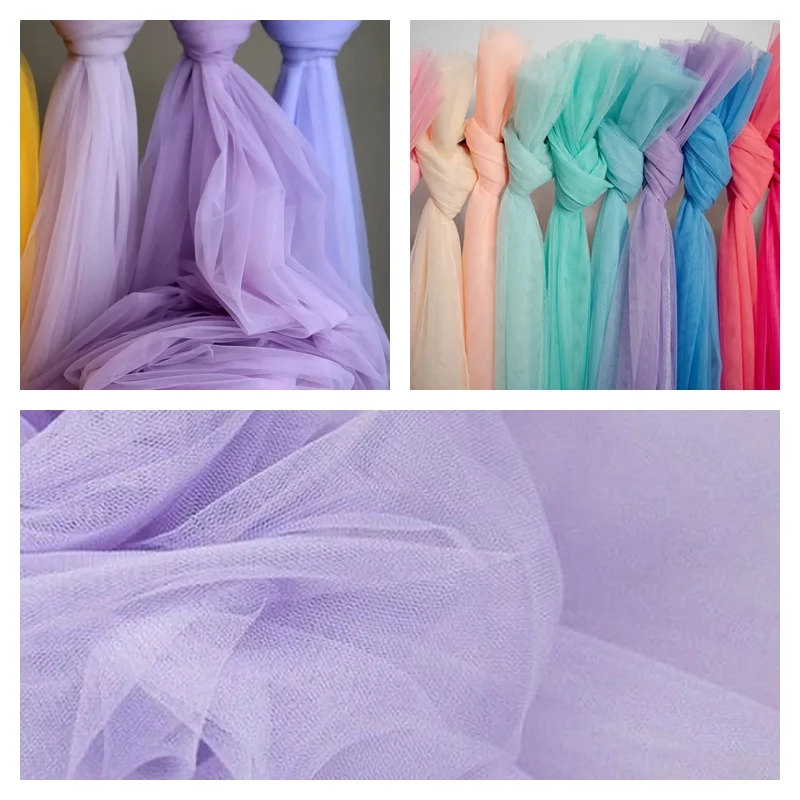 

Purple Lilac Soft Tulle Fabrics Wedding Celebration Curtain Clothing Mauve Mesh Layout Chair Back Yarn Encryption Net Material