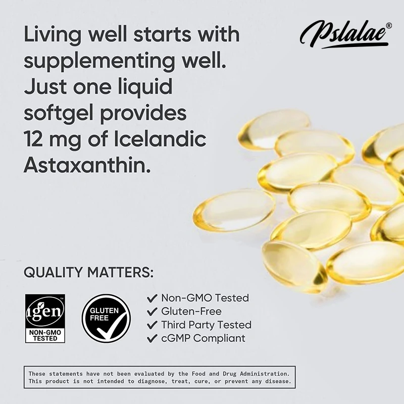 Icelandic astaxanthin 12มก. กับน้ำมันมะพร้าวอินทรีย์-120มังสวิรัติ Softgels Non-GMO, ผลิตภัณฑ์เสริมอาหาร