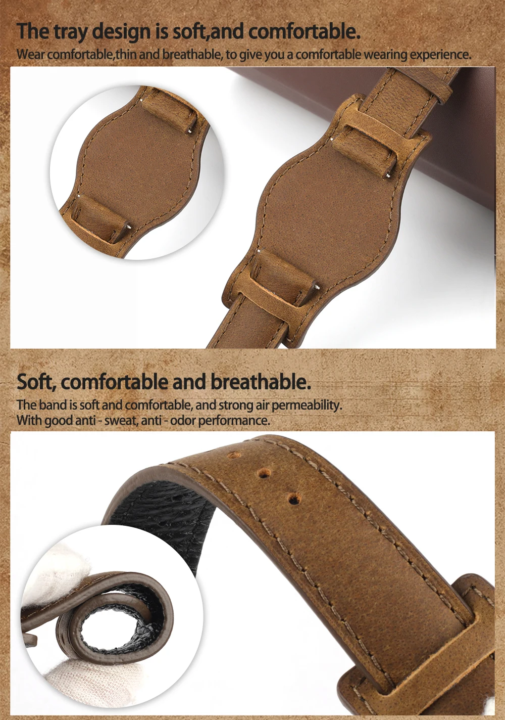 Vintage Leather Cuff Watch Strap Men Wristband with Mat Watchband Bracelet Handmade Fossil Watch Straps 18mm 19mm 20mm 21mm 22mm