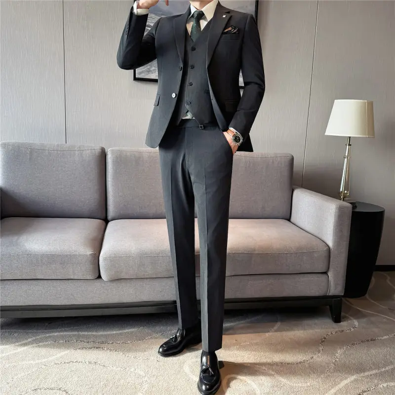 

Men's Wedding Suit Tee-Piece Set Slim Fit Formal Busin Casual Korean Sle om's Profional Attire Breathable Polyes...