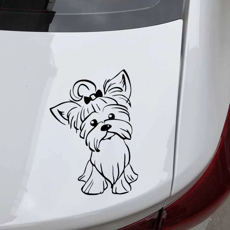 CTCM 12.2x17.3cm Yorkshire Terrier Puppy Yorkshire Terrier Cute funny puppy window vinyl Black / silver waterproof Car Sticker