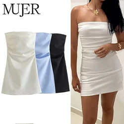 MUJER Off Shoulder Mini Dress Woman Blue Black White Bodycon Dress Women Backless Sleeveless Summer Sexy Party Short Dresses