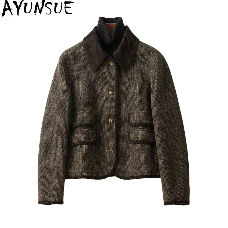 AYUNSUE New Autumn Winter Jackets for Women 2023 Korean Fashion Short 80% Wool Coat Womens Clothing Single-breasted Abrigos