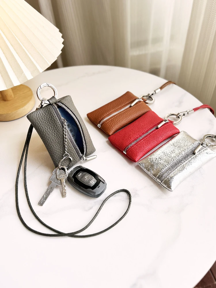 

Soft Genuine Leather Hanging Neck Mini Zero Wallet Pendant Accessories New Fashion Car Keychain Bag Pendant Lover Gift