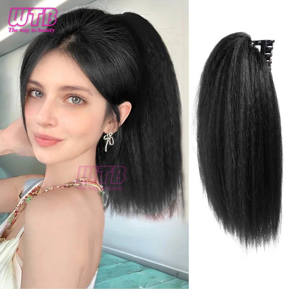 WTB-Sintético Afro Kinky extensão do cabelo, rabo de cavalo encaracolado, fêmea Grab Tipo Clip, peruca fofa, rabo de cavalo reto, Yaki, fêmea