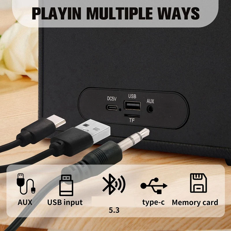 Tragbarer Retro-Bluetooth 5.3-Lautsprecher, kabelloser Outdoor-Subwoofer mit Verbindung, FM-Radio, TF-Karte, AUX-Wiedergabe-VVNB