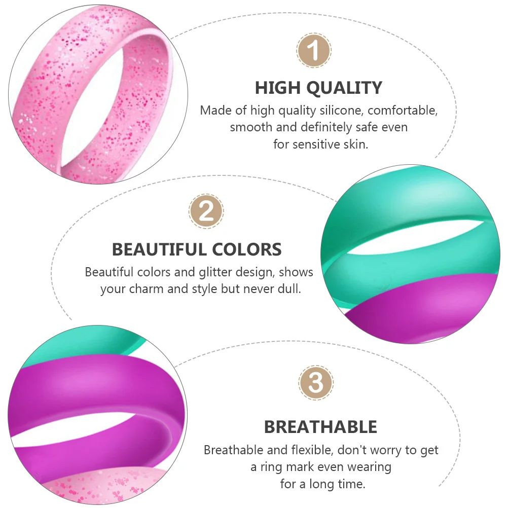 4 Pcs Colors Combination Silicone Ring Glitter Powder Women's for Sports Trend Miss