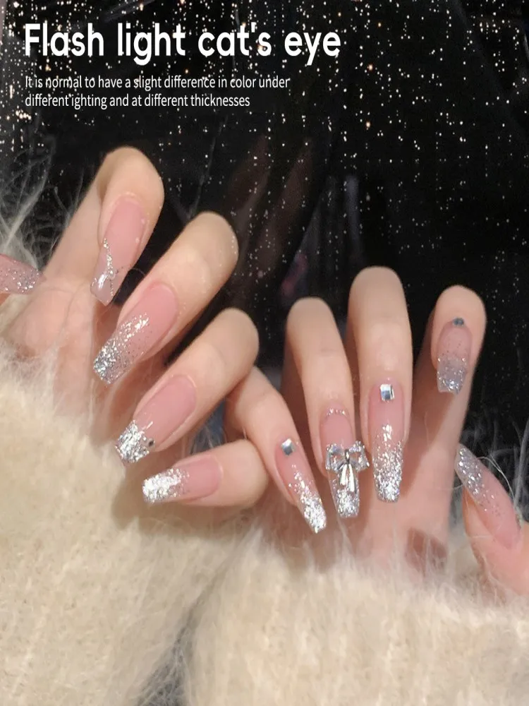 1 PC 2025 Super Bright Platinum Silver Magnetic luster Glitter CAT's Eye Firm และยาวนานเหมาะสําหรับ Home Nail Art DIY