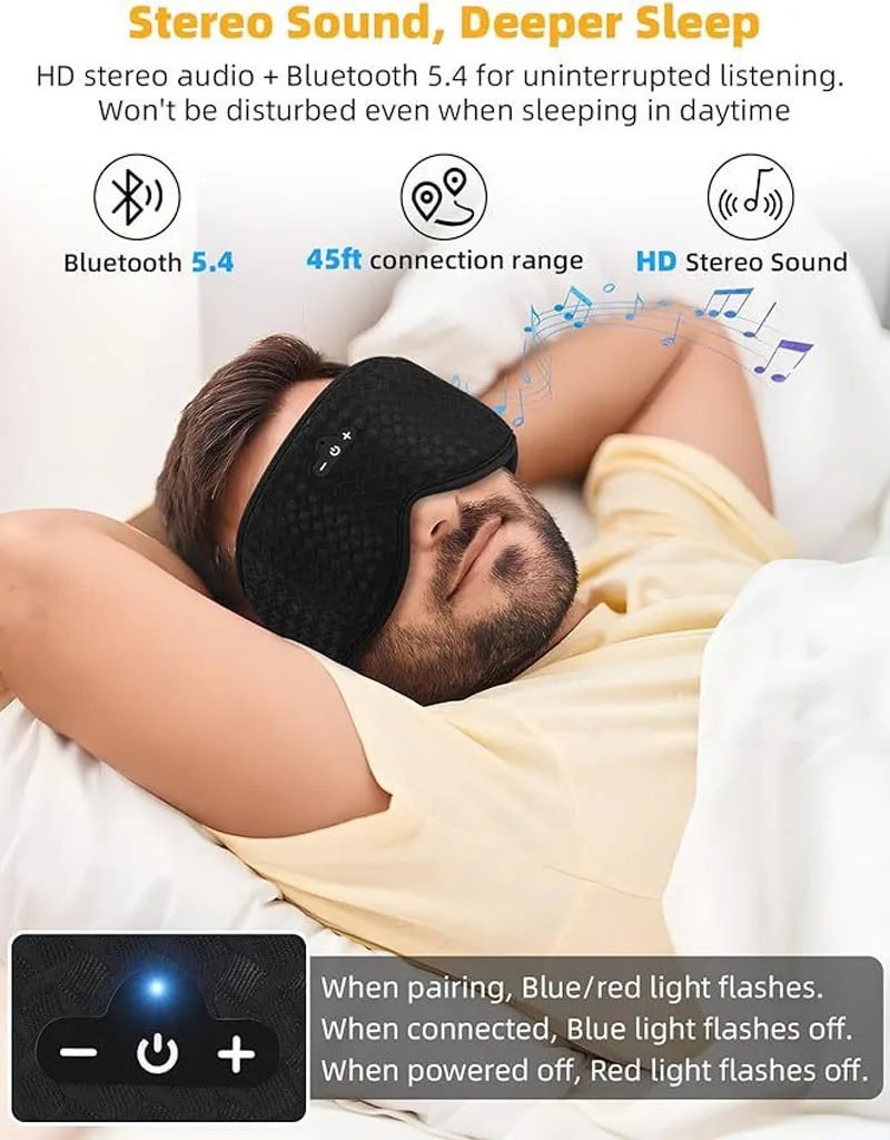 Bluetooth Sleeping Headphones 3D Eye Mask Travel Music Play Soft Elastic Breathable Stereo Music Earphones with HD Microphone