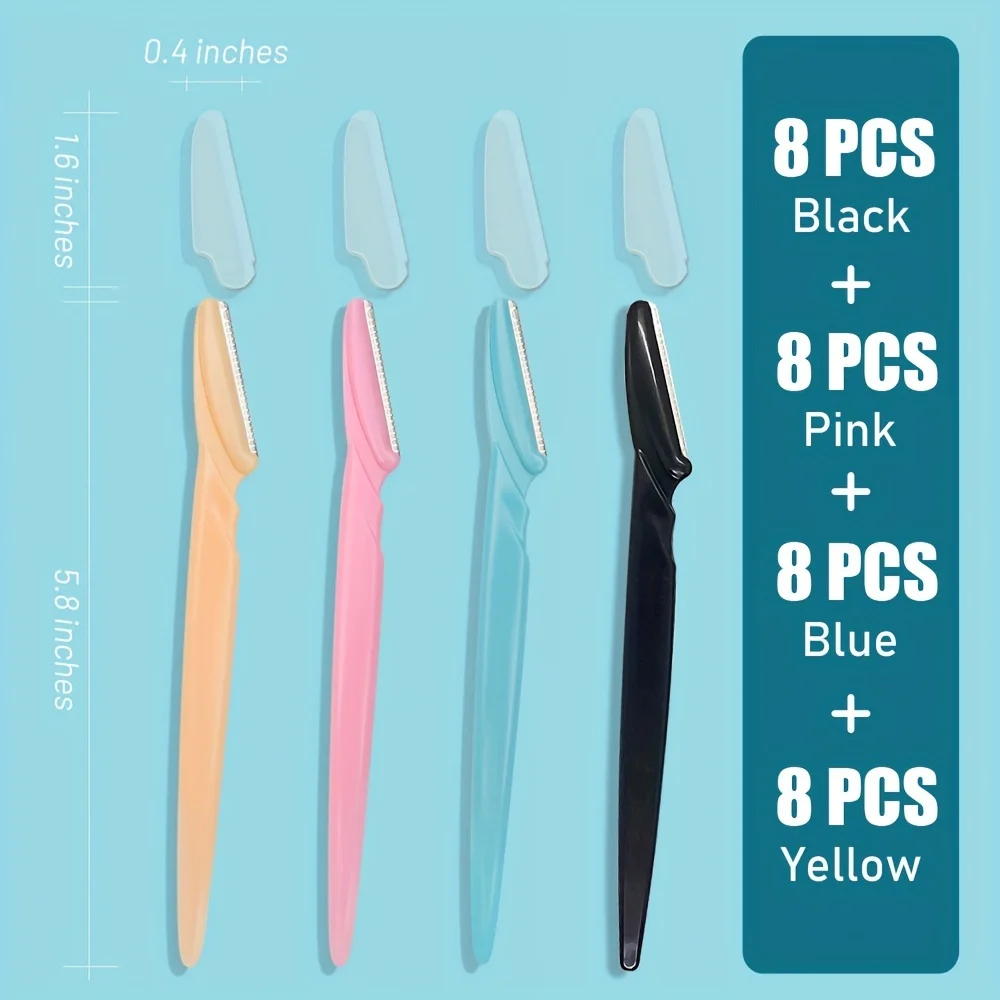 32 Eyebrow Razors (8 Black + 8 Pink + 8 Blue + 8 Yellow) Are Suitable for Women's Hair Removal Tools, Suitable for Beginners' Facial Hair Removal Tools, and Facial Eyebrow Razors