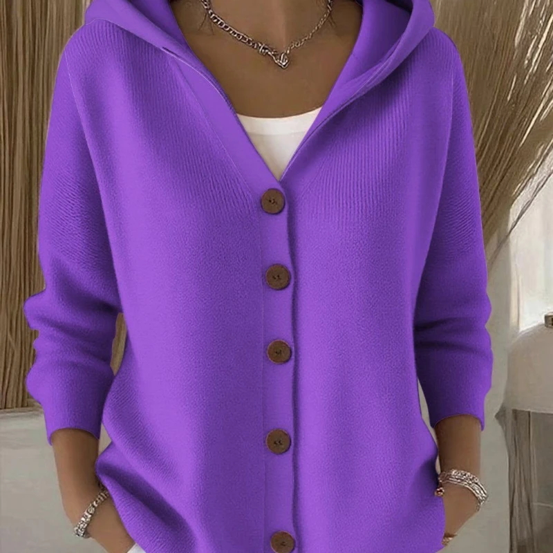 Sweter damski z kapturem, dziergany na drutach, w stylu europejskim i amerykańskim, casualowy, jednolity kolor, kurtka na jesień i zimę.