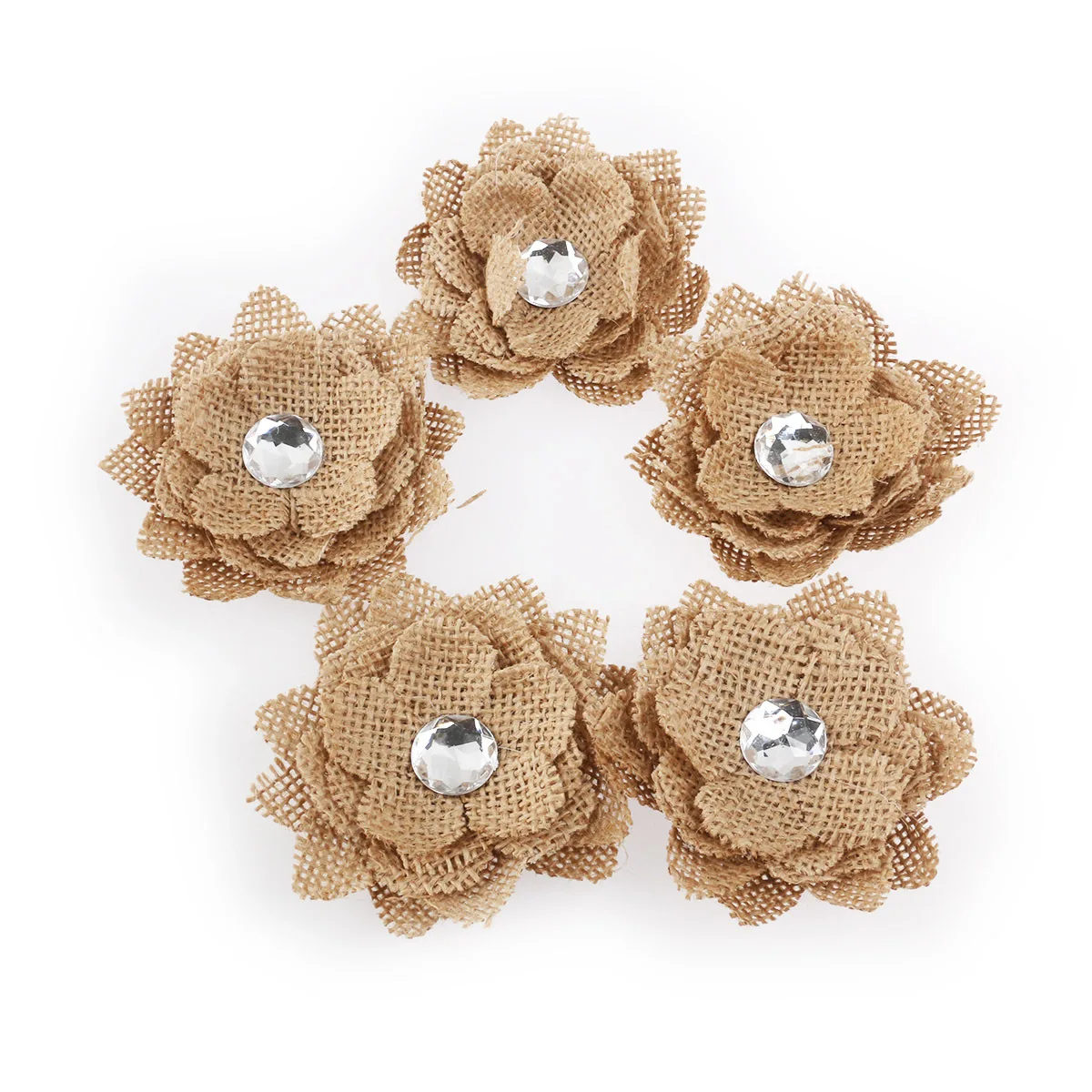 

5Pcs Brown Burlap Rose Flowers with Crystal Sparkling Approx 7cm for Christmas Wedding Festival Decoration Rose Flower