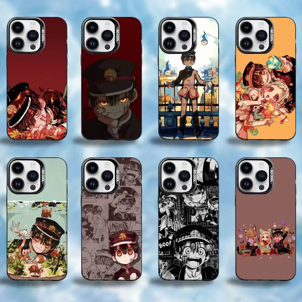 

Anime Toilet-Bound Hanako-kun Phone Case For iPhone17,16,15,14,13,12,11 Plus,Pro Max Black Colored Silver Plated Inside Cover