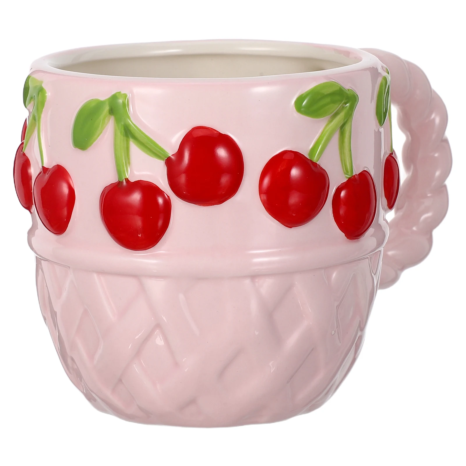 

Ceramic Mug 500Ml Creative Cherry Pattern Irregular Shape Kawaii Pink Tea Coffee Cup for Breakfast Milk Chocolate