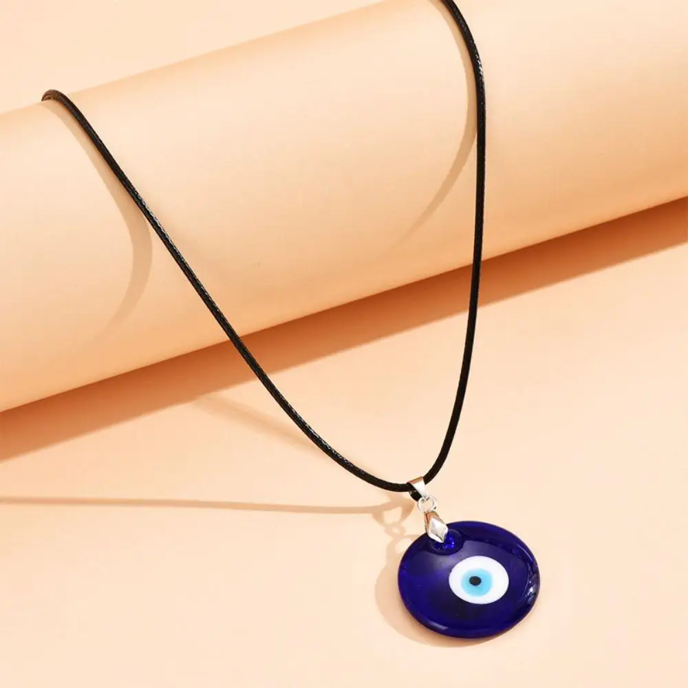 

1pc Vintage Deep Blue Evil Eye Pendant Necklace for Women Long Leather Rope Turkish Blue Eye Necklace Lucky Spirit Jewelry