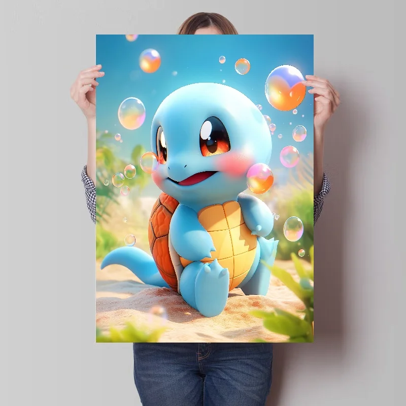 Japanese Pokemon Anime Peripheral Squirtle Kawaii Poster Decor Wall Art Canvas Painting Modern Room  Home Decor Picture image 3