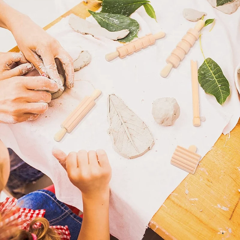 Clay and Dough Wood Pottery Tools, Play Accessories, Inclui Rolos, Martelo, Party Pack, Selos para Clay Art, 12Pcs