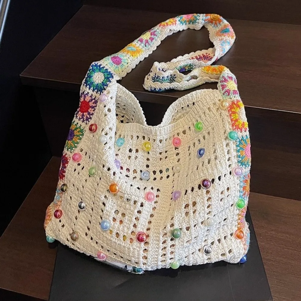 

Beads Knitted Crossbady Bag Hit Color Tote Bolsos De Mujer Large Capacity Sac Femme Underarm Bags for Woman New Moda Bolso
