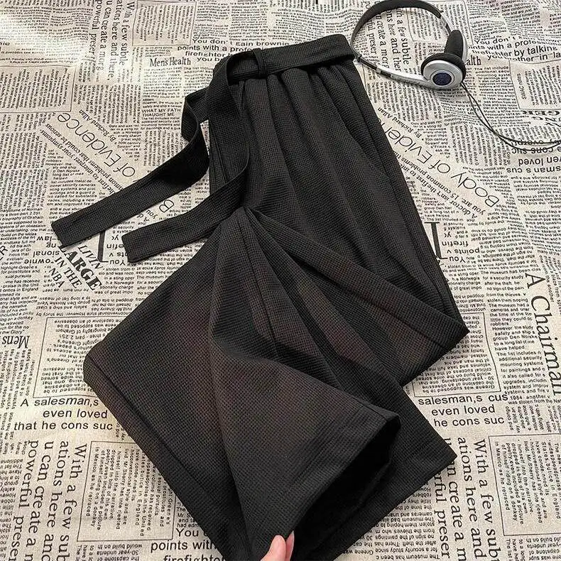 Men's Loose Straight Leg Casual Pants Autumn Winter Large Size 300 Pounds New Vintage Waffle Pattern Drapey Wide Leg Trousers