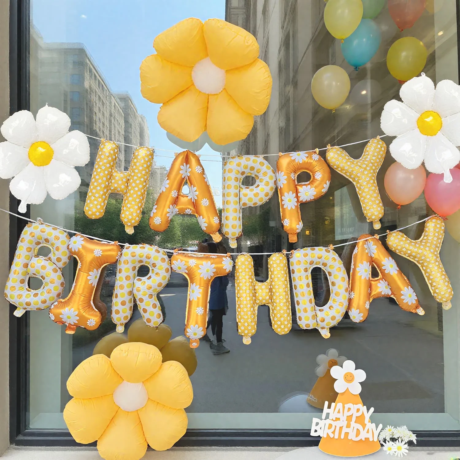 بالون زهور الأقحوان لعيد الميلاد السعيد، بالون من رقائق الألومنيوم مع قبعة عيد الميلاد، لوازم تزيين حفلات أعياد الميلاد