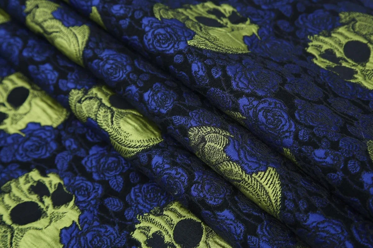 Embossed Jacquard Fabric with Skull Flow Design Sewing Material Cheongsam Dress Garment Fabric 145cm Sold By Meter