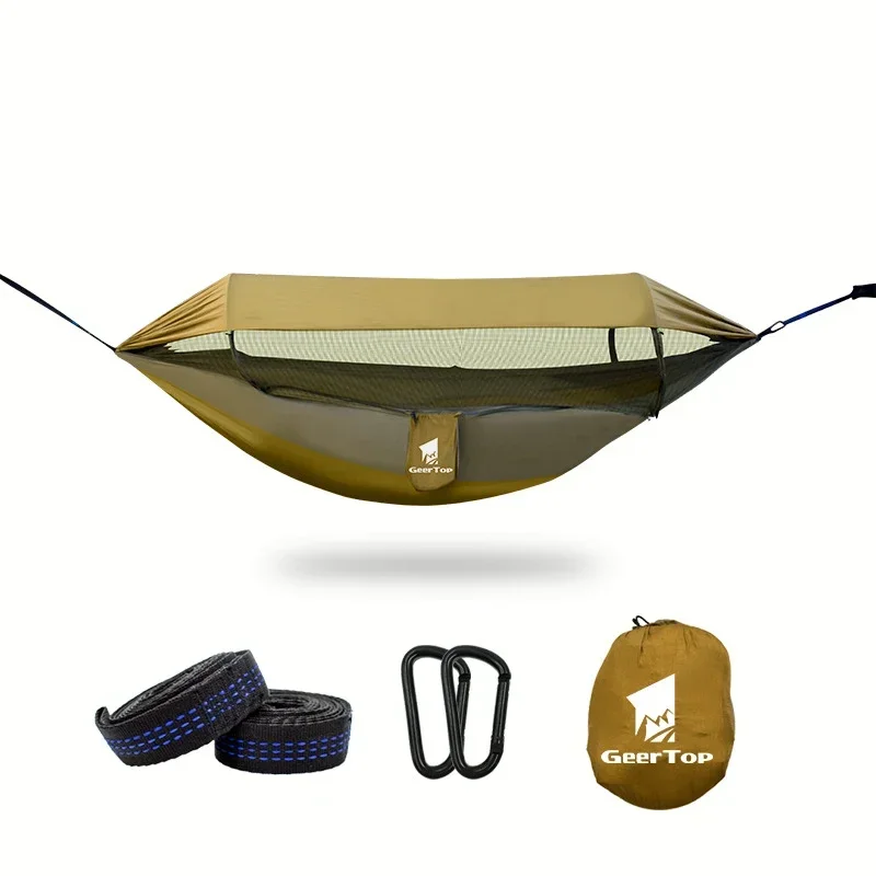 Hamac en nylon imperméable et durable, équipement de camping en plein air épaissi à 360 °, anti-buée et anti-insectes, moustiquaire