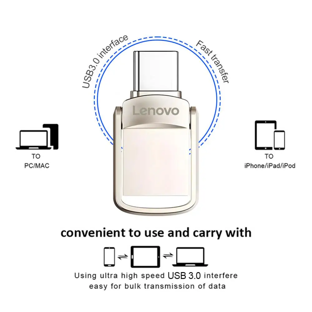 Lenovo OTG 2 In 1 USB Flash Drives 128GB 256GB 512GB Type-C Micro 64GB 32 Pendrives Pen Drive Cle USB Stick Flash Disk For Phone