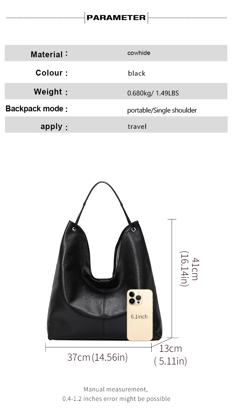 Aidanni 2026 Neue Echtleder-Tragetasche für Damen, Geräumige Unterarmtasche, Schwarze Schulter- und Handtasche, Muttertasche – Detail 4