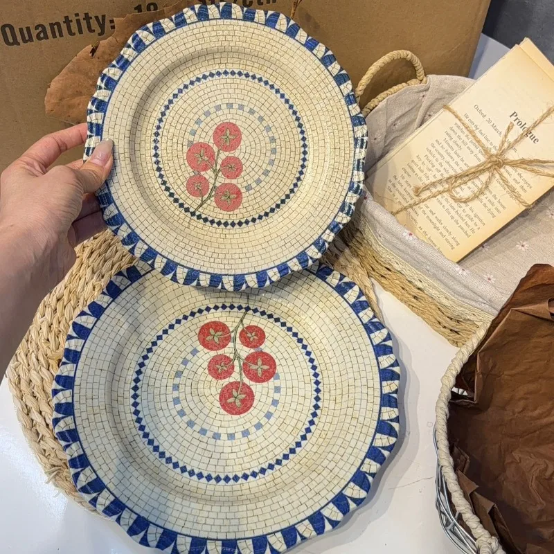 Nordic Hand-painted Relief Tomato Ceramic Plate Ornaments Kitchen Dining Table Restaurant Dessert Plate Crafts Home Decoration
