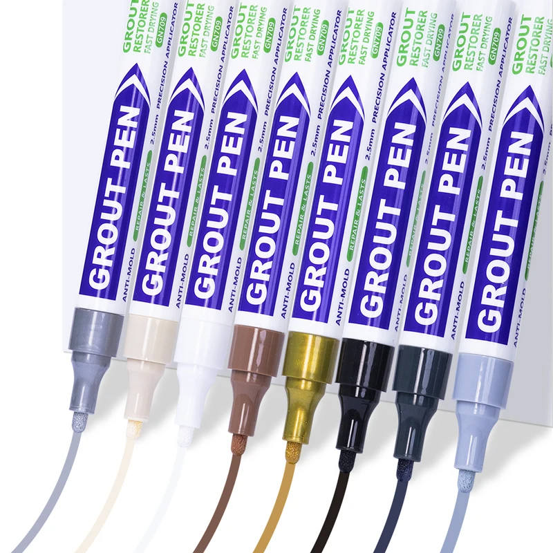 8 ألوان مقاوم للماء بلاط ماركر الجص القلم جدار التماس القلم أبيض أسود رمادي للبلاط أرضية الحمام إزالة التلوث التماس أداة إصلاح
