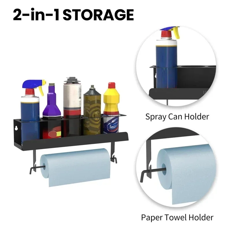 Aerosol Spray Can/Paper Towel Holder Paint Bottle Storage Rack Steel Wall Mount Shelf Tool Organizer For Garage Craft Work-space