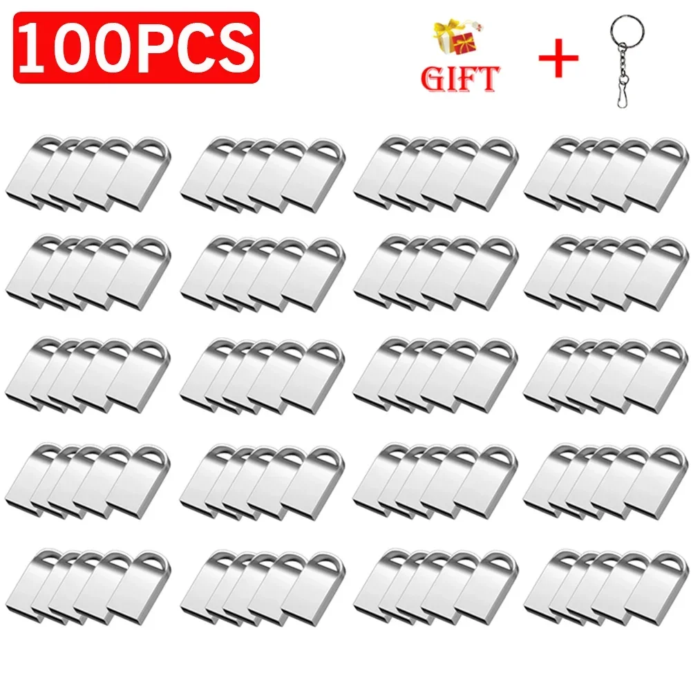 100 PCS/LOT Metal USB Flash Drive 64GB Free Customized Logo Creative Pen Drive 32GB Keychain Memory Stick Business Gift U Disk