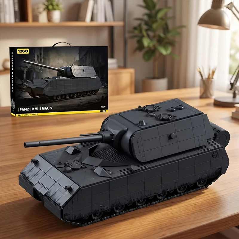 Panzer VIII Maus Schwerer Panzer Bausteine-Set Militärfahrzeug Konstruktions-Bausteine Modellbausatz DIY Montage Panzer-Spielzeug für Erwachsene Ideales Geburtstags- und Feiertagsgeschenk