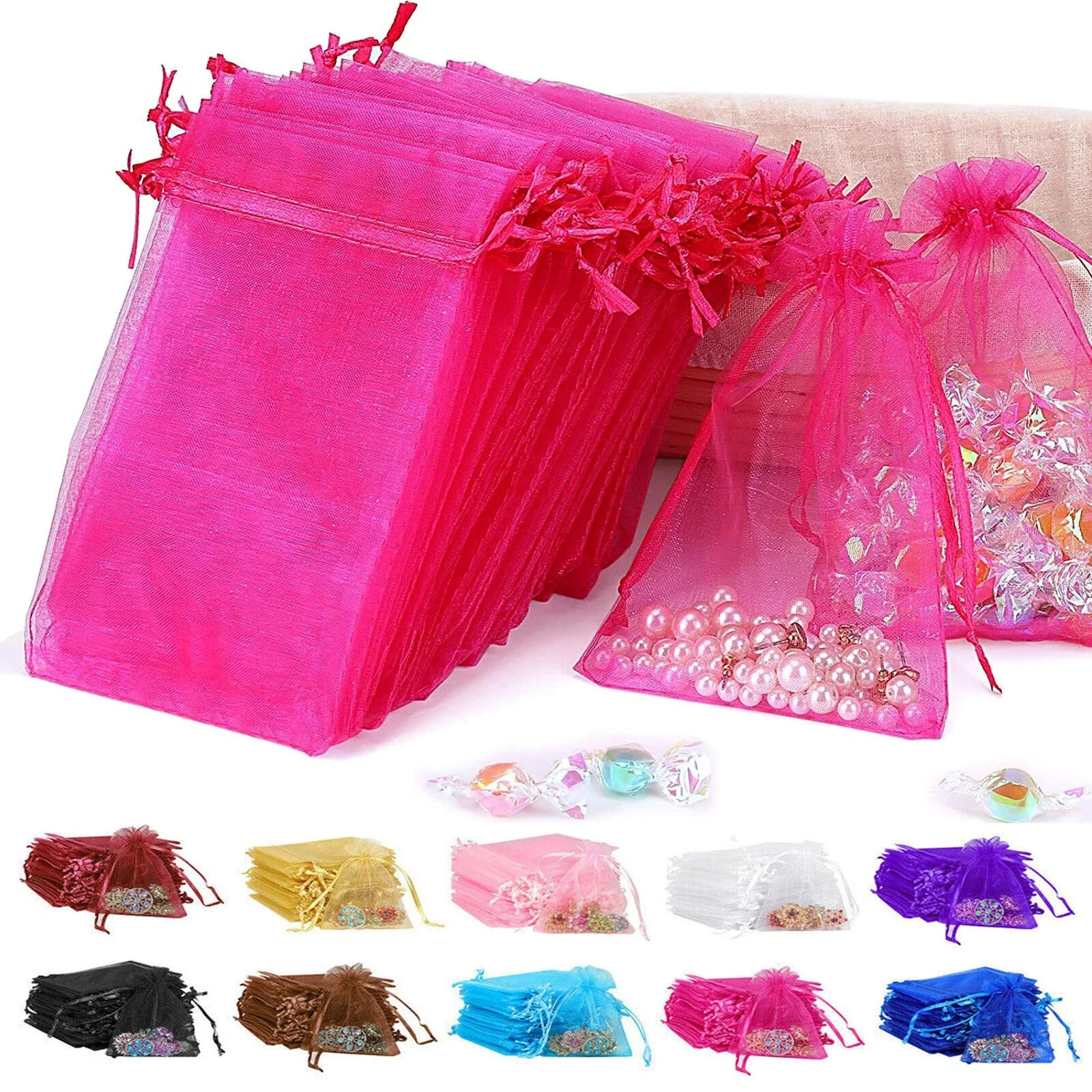

100pcs 9*12cm Organza Bags 20 Color Wedding Favor Bag Sheer Gift Bags with Drawstring Jewelry Bag Chiffon Candy Pouches