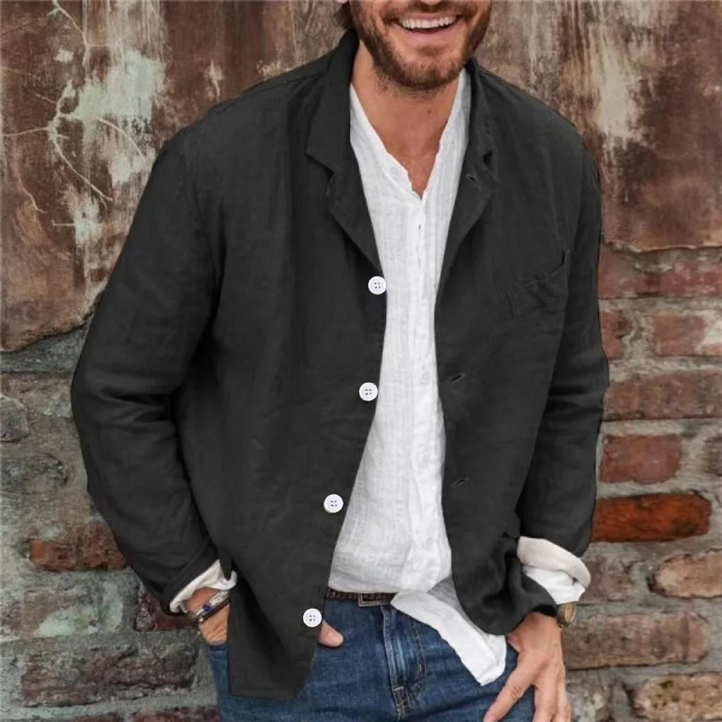 American Style New Spring and Autumn Men\'s Simple Solid Color Top Comfortable Pure Cotton Jacket Men\'s Casual Loose Jacket