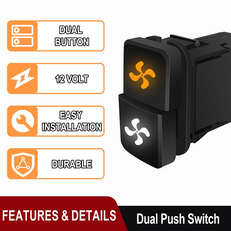 12V Orange White Led Fan Compressor Dual Push On Off Button Switch for Toyota Tundra 4Runner FJ Prado Landcruiser Hilux Fortuner