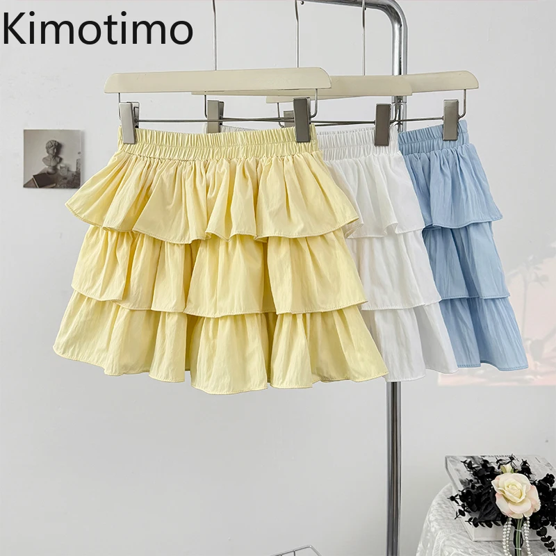 

Kimotimo, многослойная юбка-тортик в балетном стиле, женская летняя юбка трапециевидной формы с высокой талией, лето 2022, пышные мини-юбки трапециевидной формы, простые однотонные Y2k Faldas