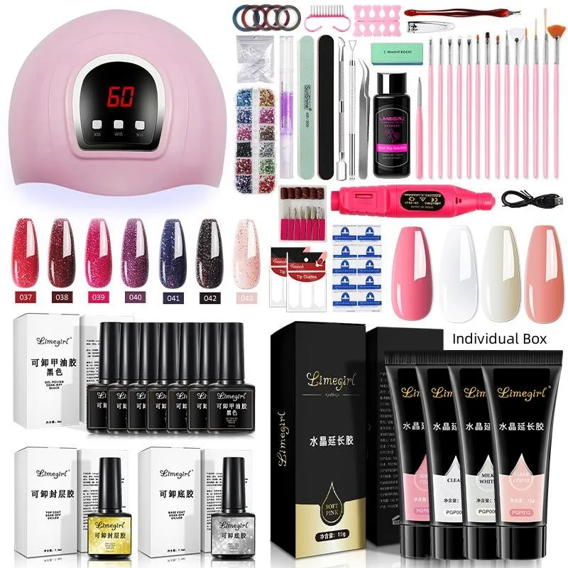 Nail Set With Nail Lamp Nail Dryer Nail Drill Machine Manicure Set Kit Poly Nail Gel Kit Polish Set Soak off Nail Art Tools Sets