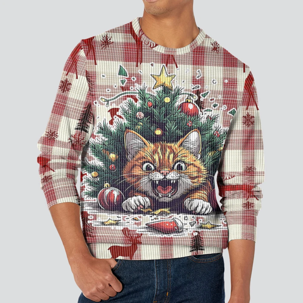 

New Arrivals Men's and Women's Warm Pullovers Unisex Christmas Theme Sweater Comfortable Fabric Kitty Printed